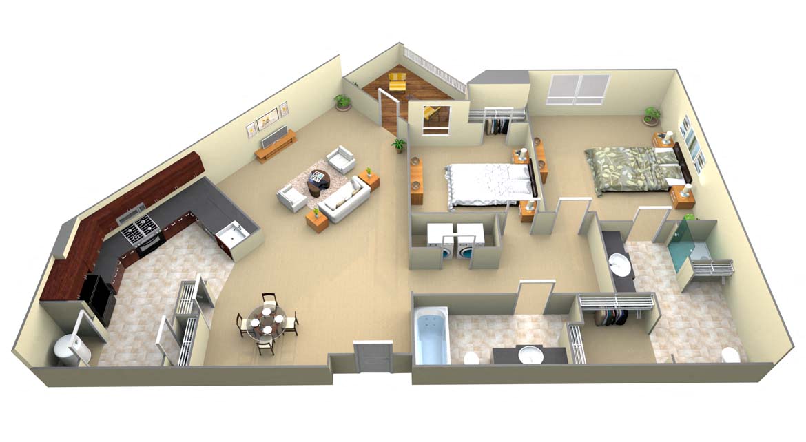 Floor plan for 2 beds, 2 baths, 1184 sqft